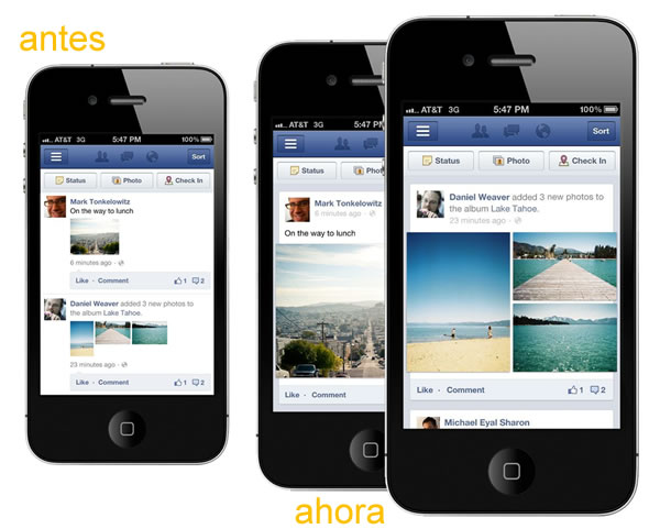 Facebook rediseña el feed de noticias e imágenes para iOS y Android