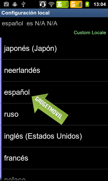 Seleccionamos el idioma español para adicionarlo a Android
