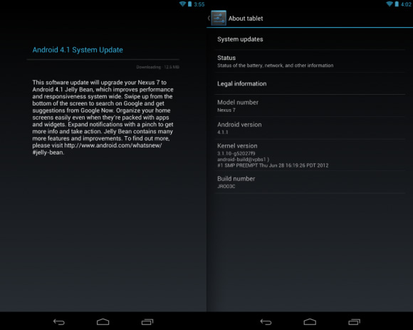 Google Nexus 7 y el Galaxy Nexus actualizado a la versión 4.1.1 de Android