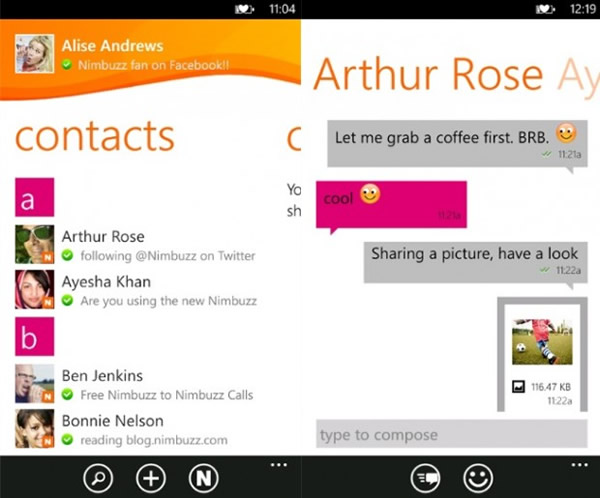 Nimbuzz Messenger: La mensajería instantánea multiplataforma llega a Windows Phone