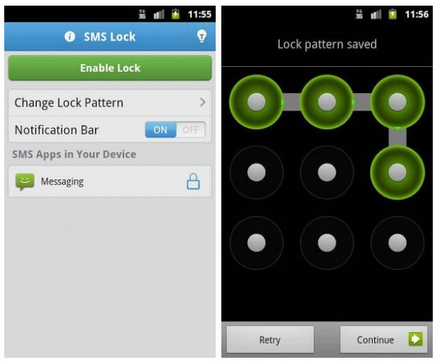 Bloquear el acceso a los mensajes de Texto en Android, SMS Bloqueo